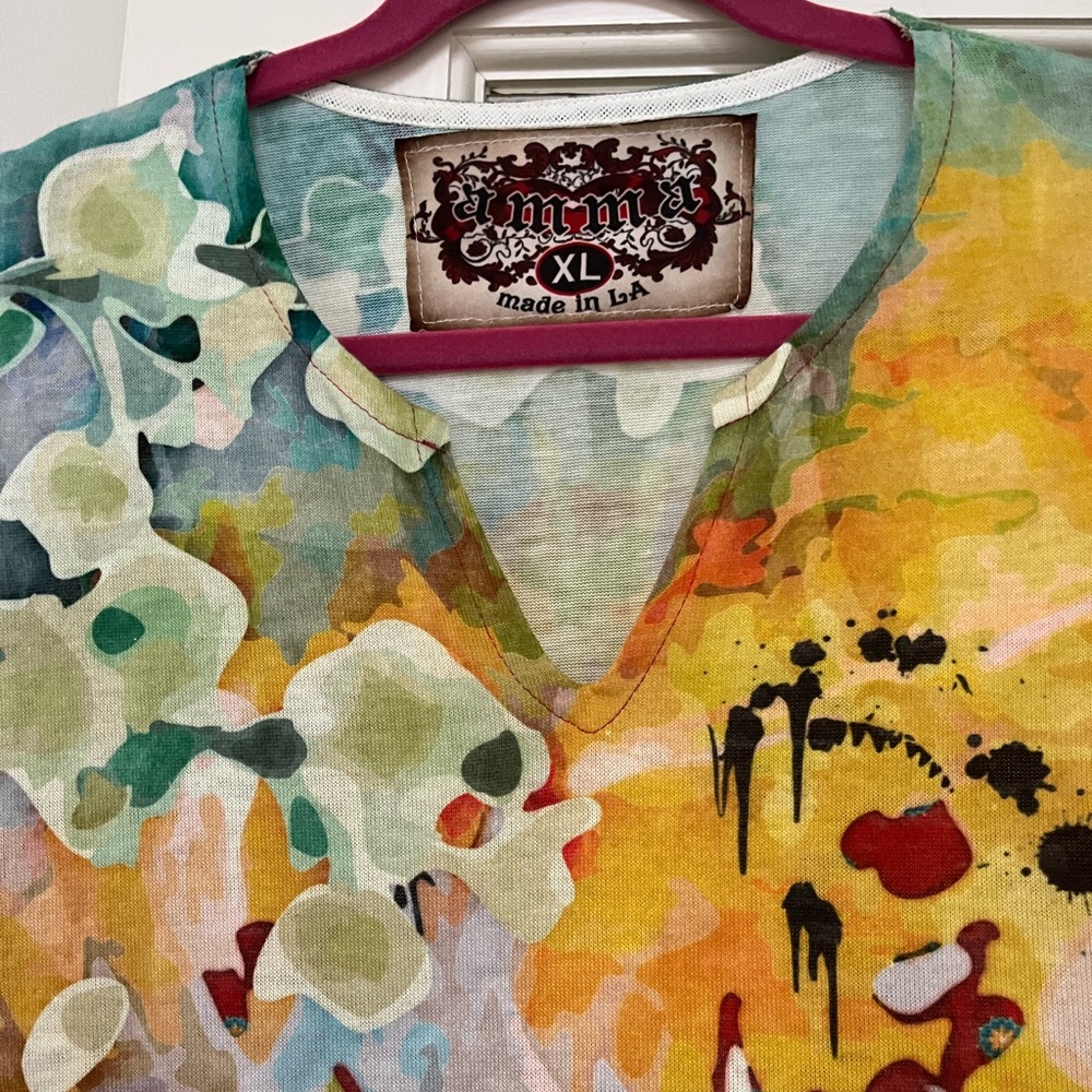 Amma Design Tunic Top 3/4 Sleeves XL Boho Multicolored - Picture 3 of 3